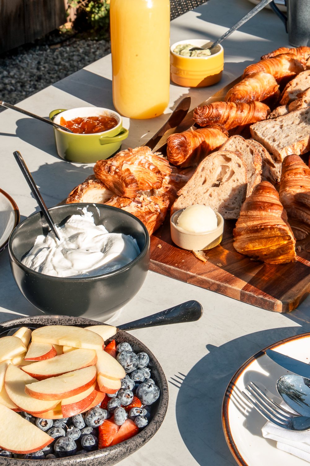 The daily gourmet breakfast buffet laid out in the garden at The Craft House Inn