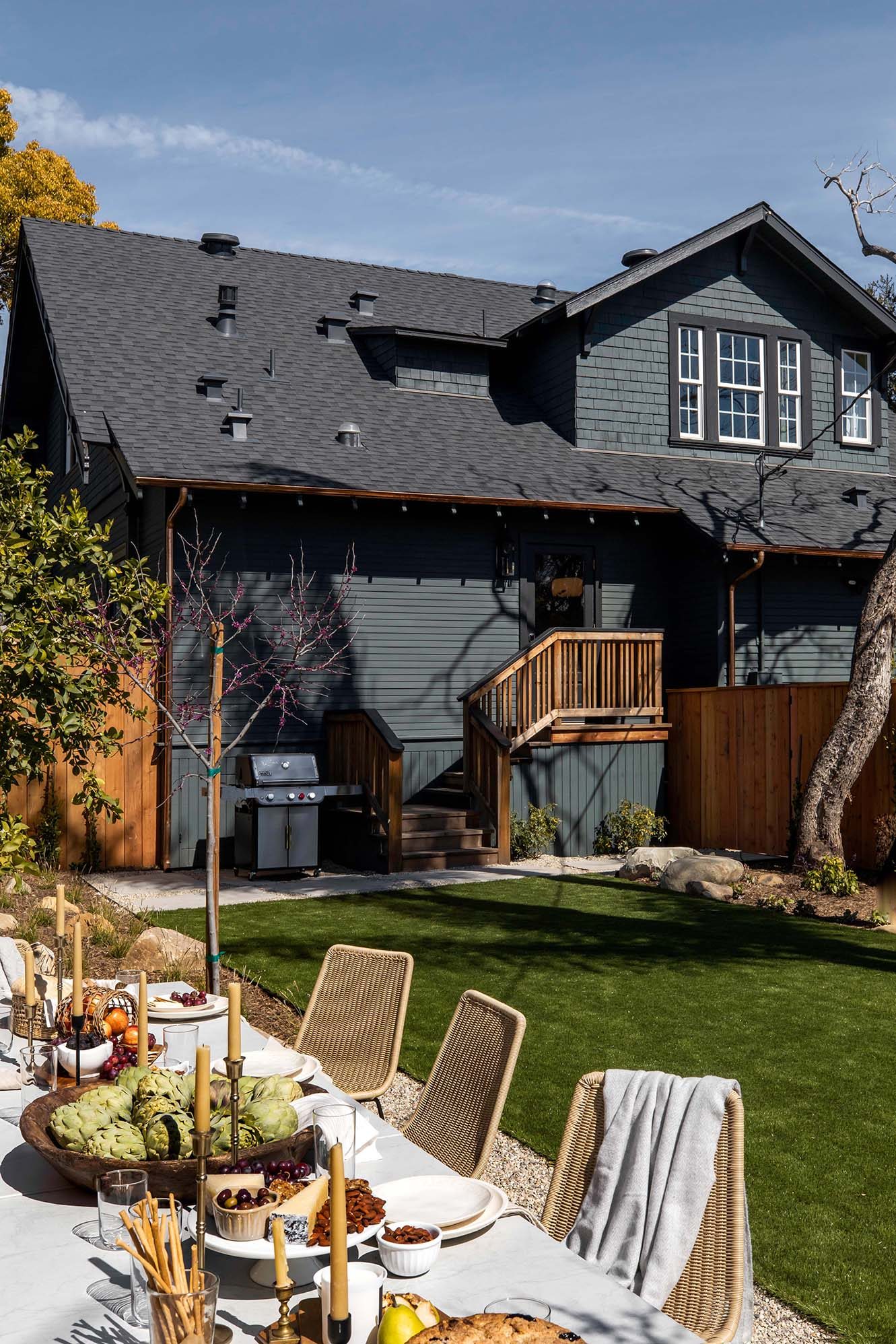 The Craftsman home seen from the back garden