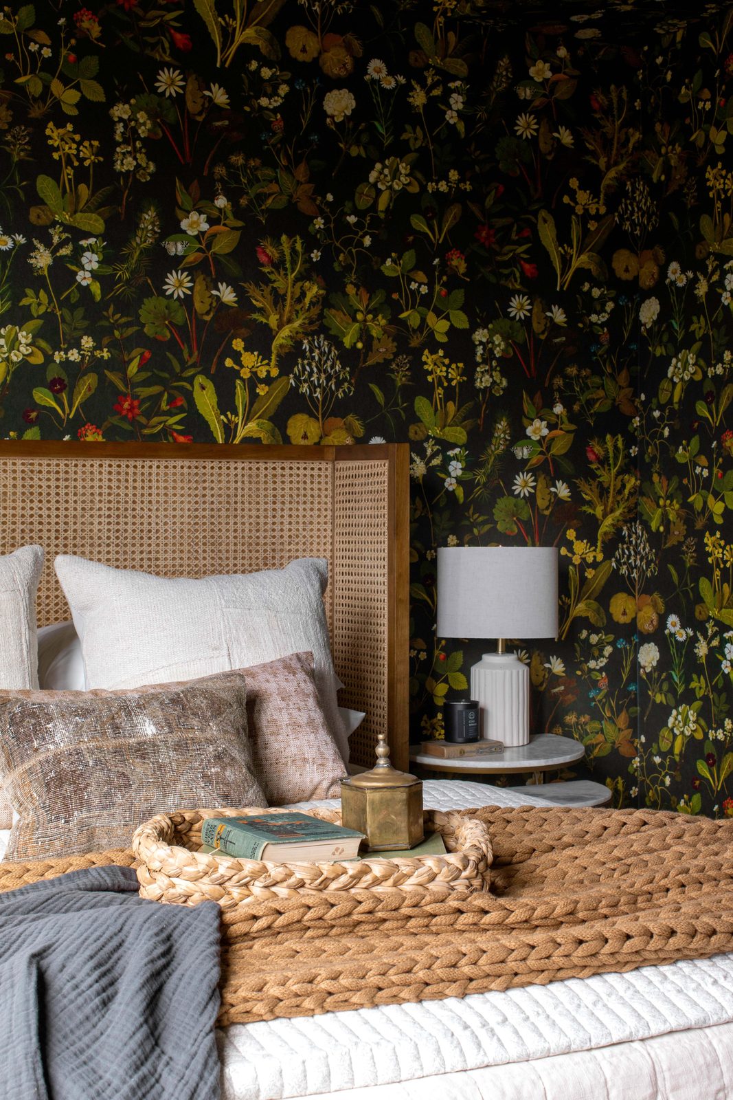 The Butterfly Room with vaulted ceilings and wraparound wallpaper at The Craft House Inn