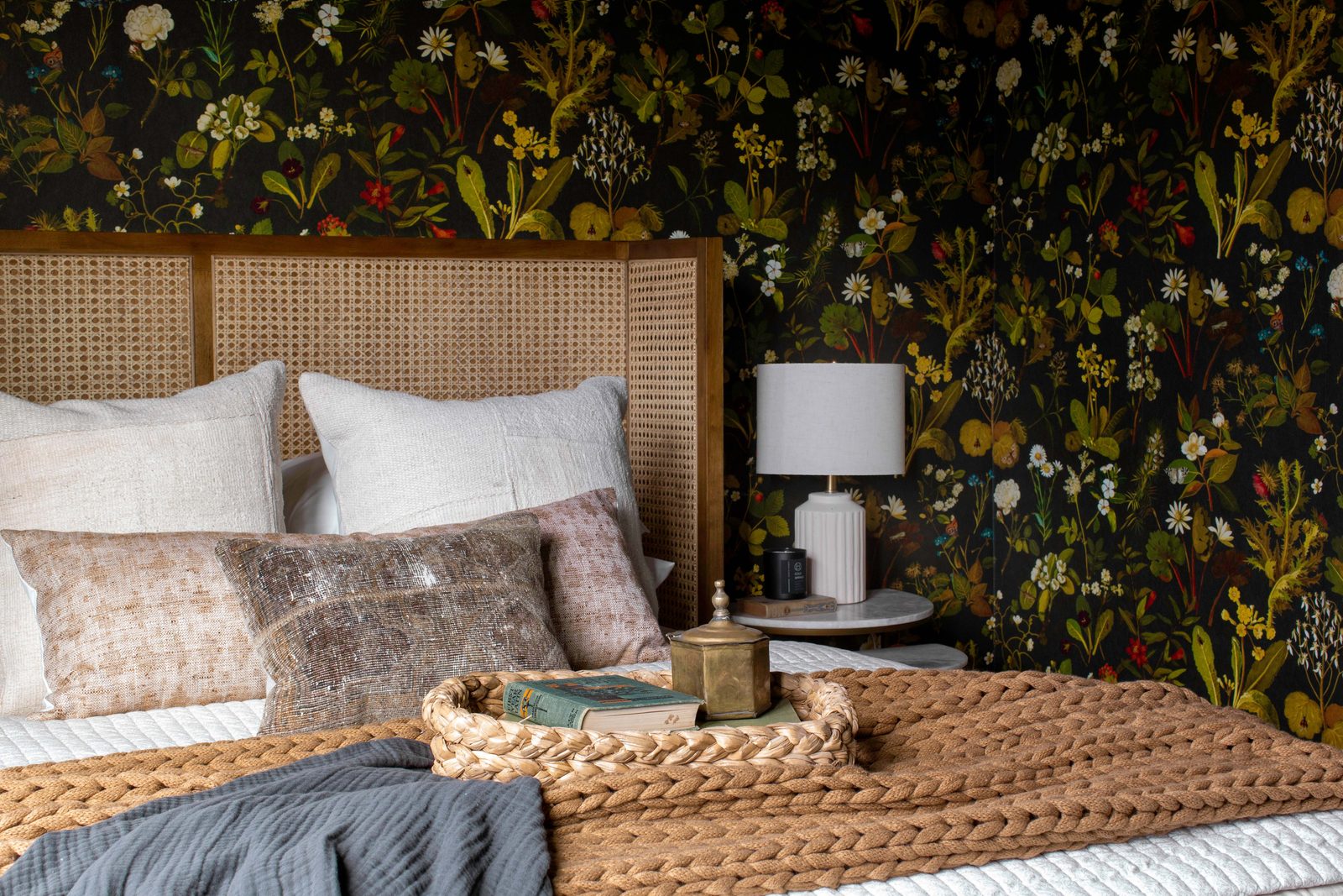 The Butterfly Room queen bed and decor