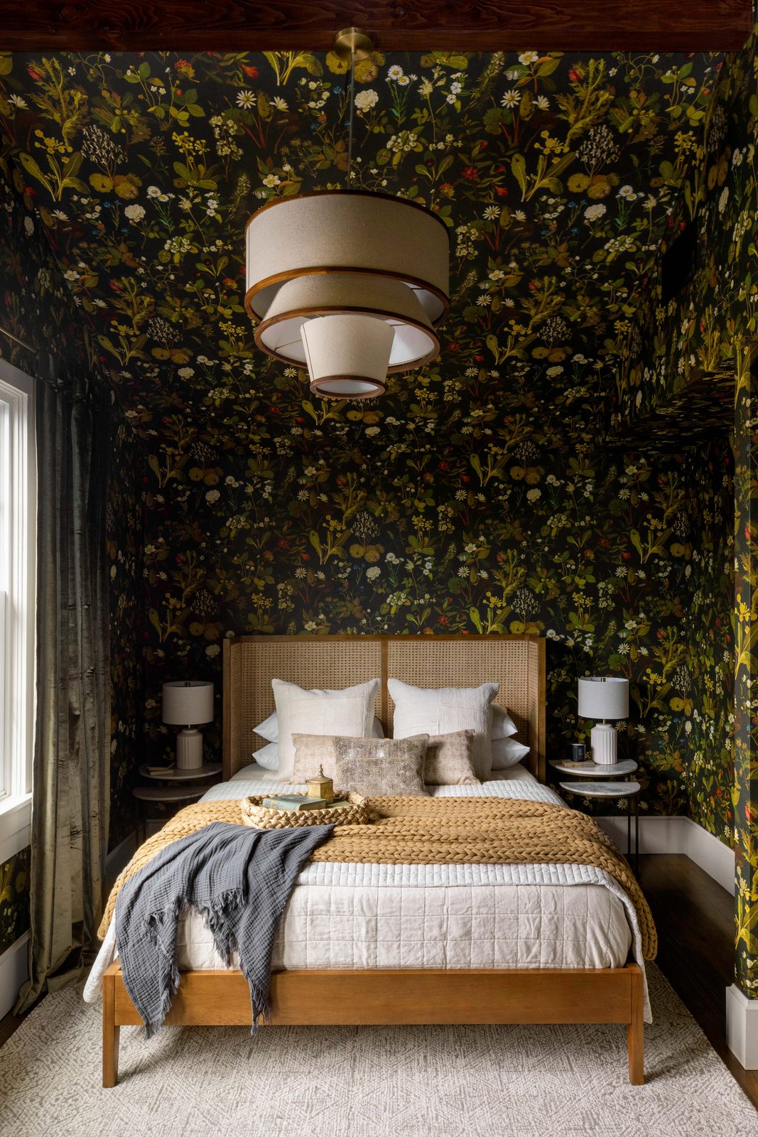 A detail view of the Butterfly Room wallpaper